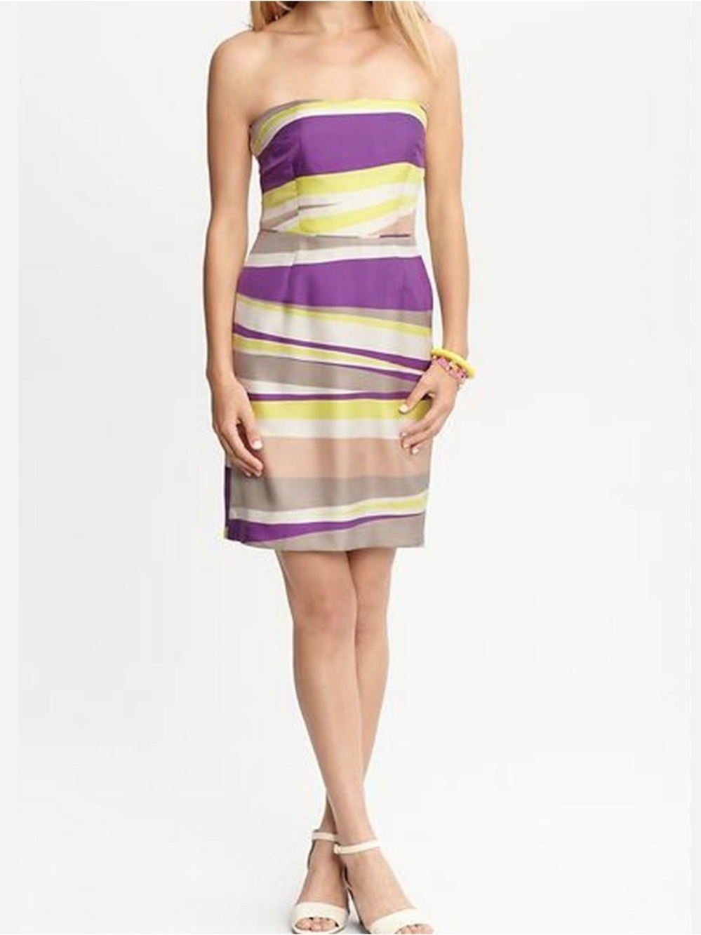 Beautiful Banana Republic Women’s Strapless Silk Dress Size 14 colorful stripes!